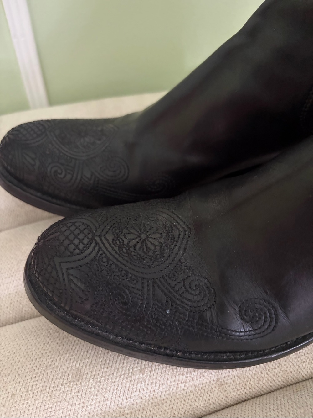 Prada Black Designer Knee High Riding Western Boots Heels Size 7 8 37.5 37 7.5 - Picture 7 of 15